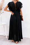 Elegant Solid Frenulum Buckle V Neck A Line Dresses
