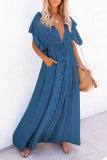 Elegant Solid Frenulum Buckle V Neck A Line Dresses
