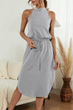 Fashion Casual Solid Patchwork Halter A Line Dresses