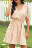 Sweet Print Buckle V Neck Dresses