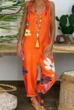 Casual Floral Split Joint Backless Fold V Neck Loose Jumpsuits