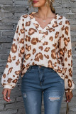 Fashion Sweet Leopard Split Joint V Neck T-Shirts