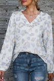 Fashion Sweet Leopard Split Joint V Neck T-Shirts