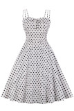 Fashion Vintage Polka Dot Split Joint Spaghetti Strap Princess Dresses