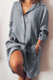 Casual Simplicity Solid Buckle Shirt Collar Dresses