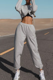 Fashion Sportswear Solid Split Joint O Neck Long Sleeve Two Pieces