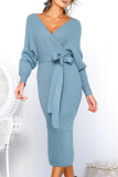 Fashion Street Solid Split Joint V Neck Irregular Dresses