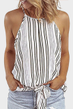 Casual Striped Strap Design O Neck Tops