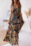 Fashion Sweet Print Split Joint V Neck A Line Dresses