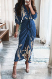 Fashion Street Print Patchwork Turndown Collar A Line Dresses