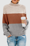 Casual Patchwork Contrast Turtleneck Tops