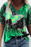 Casual Street Print Butterfly Print Basic V Neck T-Shirts