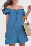 Casual Solid Patchwork Frenulum Off the Shoulder Loose Rompers