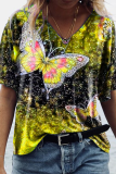 Casual Street Print Butterfly Print Basic V Neck T-Shirts