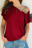 Casual Solid Split Joint Oblique Collar T-Shirts