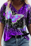 Casual Street Print Butterfly Print Basic V Neck T-Shirts