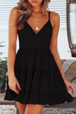 Elegant Solid Backless Strap Design V Neck A Line Dresses