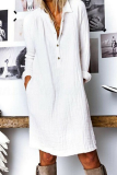 Casual Street Solid Buckle Turndown Collar Dresses