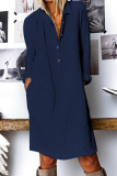 Casual Street Solid Buckle Turndown Collar Dresses