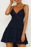 Elegant Solid Backless Strap Design V Neck A Line Dresses