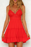 Elegant Solid Backless Strap Design V Neck A Line Dresses