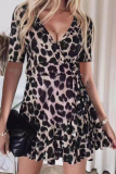 Casual Street Leopard Frenulum V Neck A Line Dresses