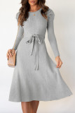 Fashion Casual Solid Patchwork O Neck A Line Dresses