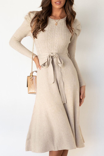 Fashion Casual Solid Patchwork O Neck A Line Dresses