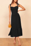 Fashion Street Solid Split Joint Spaghetti Strap Princess Dresses