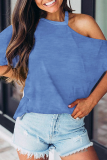 Casual Solid Split Joint Asymmetrical Collar T-Shirts