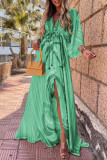 Fashion Street Print Split Joint V Neck Waist Skirt Dresses