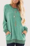 Casual Patchwork Pocket O Neck Tops