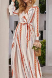 Fashion Sweet Print Split Joint V Neck A Line Dresses