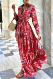 Street Print Split Joint Buckle POLO collar A Line Dresses