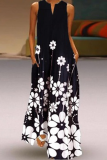 Casual Floral Split Joint Pocket V Neck Dresses