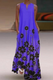 Casual Floral Split Joint Pocket V Neck Dresses
