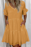 Casual Solid Split Joint Pocket V Neck A Line Dresses