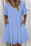 Casual Solid Split Joint Pocket V Neck A Line Dresses