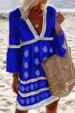 Fashion Casual Print Split Joint V Neck Princess Dresses