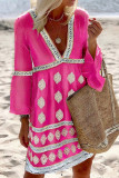 Fashion Casual Print Split Joint V Neck Princess Dresses