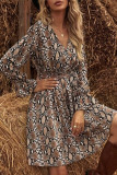 Fashion Street Print Split Joint V Neck A Line Dresses
