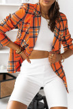 Fashion Street Plaid Patchwork Turn-back Collar Outerwear