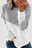 Casual Patchwork Contrast O Neck Tops