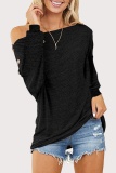 Casual Solid Buckle Oblique Collar Tops