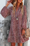 Elegant Print Split Joint Flounce V Neck A Line Dresses