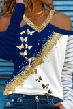Casual Street Print Split Joint V Neck Tops