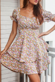 Casual Elegant Floral Flounce Strap Design Strapless A Line Dresses