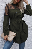 Elegant Patchwork Buckle With Belt O Neck Tops
