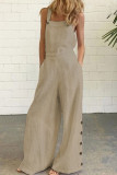 Fashion Casual Solid Split Joint Spaghetti Strap Loose Jumpsuits
