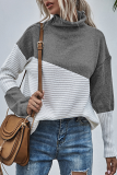 Casual Patchwork Contrast Turtleneck Tops Sweater